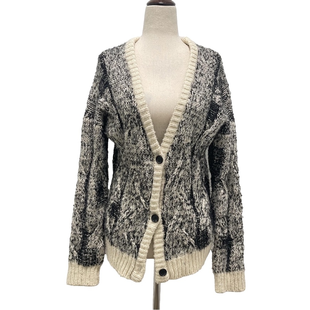 IRO Merino Wool Alpaca Button Front Long Sleeve Black Cream Cardigan Size 4
